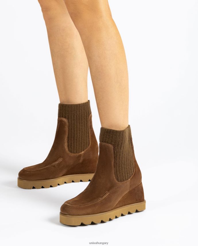 Unisa bordás szövetnegyedű bokacsizma nők J4PJX0978 barna