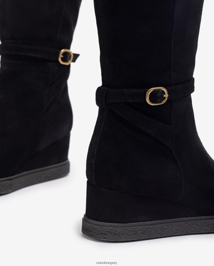 Unisa magas szárú velúr csizma ékkel és csúszásmentes gumitalppal gyerekek J4PJX01071 fekete