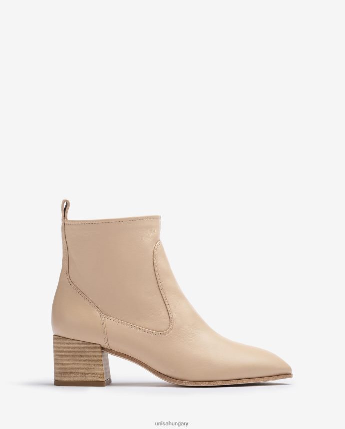 Unisa sarokkal ellátott bőr bokacsizma nők J4PJX0847 bézs