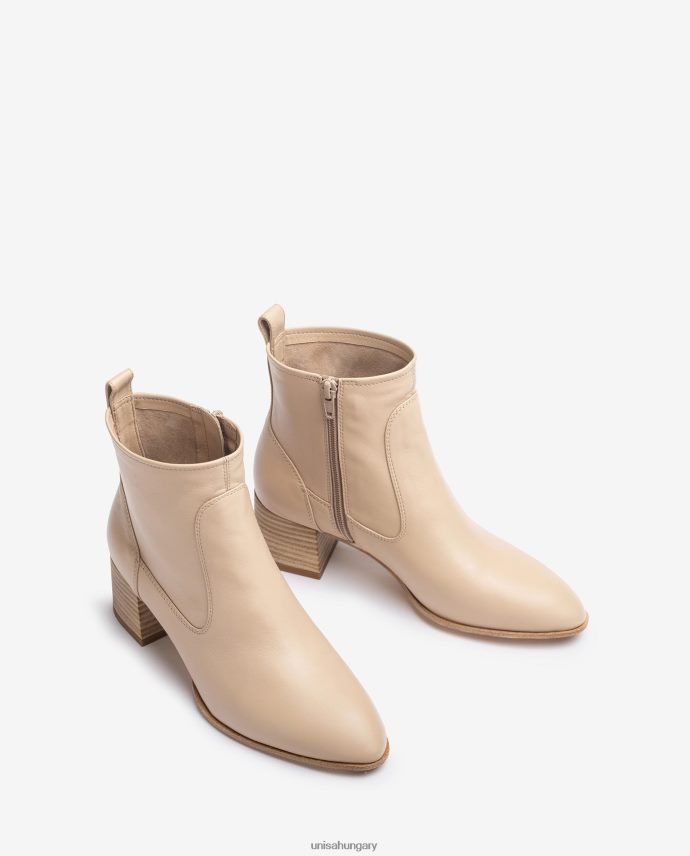 Unisa sarokkal ellátott bőr bokacsizma nők J4PJX0847 bézs