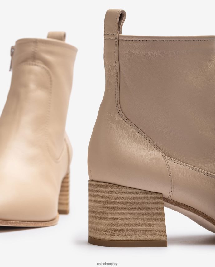 Unisa sarokkal ellátott bőr bokacsizma nők J4PJX0847 bézs