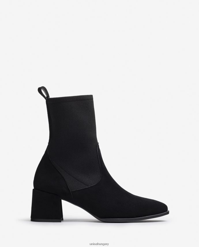 Unisa szögletes orrú bokacsizma sztreccs anyaggal nők J4PJX0964 fekete