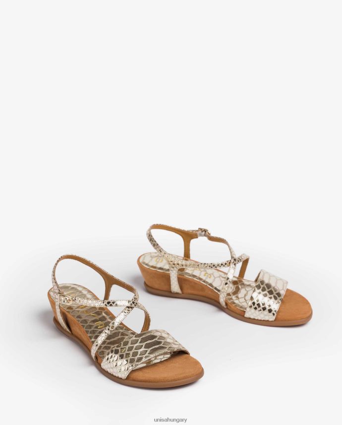 Unisa fém hatású kígyómintás bőr szandál nők J4PJX0442 Arany