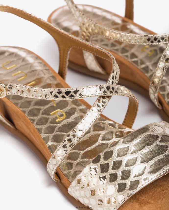 Unisa fém hatású kígyómintás bőr szandál nők J4PJX0442 Arany