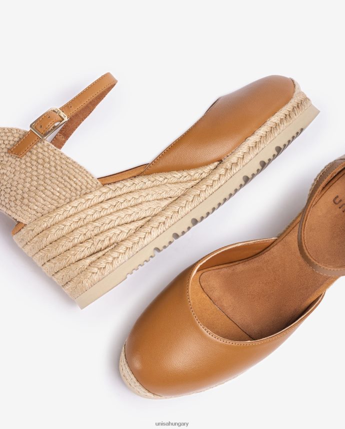Unisa bőr d\'orsay bokapántos espadrille nők J4PJX0735 barna