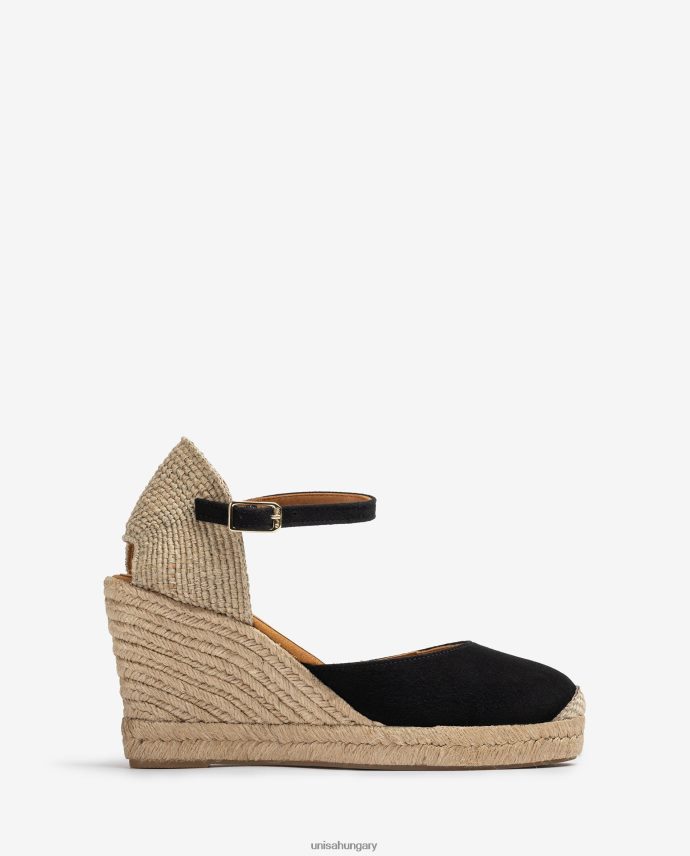 Unisa velúr espadrill raffia sarokkal nők J4PJX0483 fekete