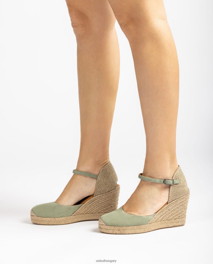 Unisa velúr espadrill raffia sarokkal nők J4PJX0484 zöld