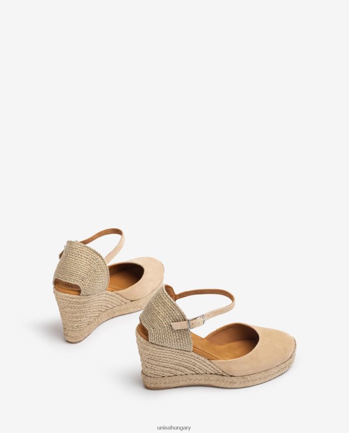 Unisa velúr espadrill raffia sarokkal nők J4PJX0485 bézs
