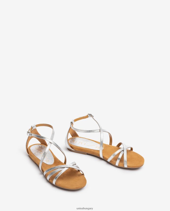 Unisa fémezett bőr lapos szandál nők J4PJX0391 ezüst