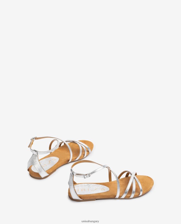 Unisa fémezett bőr lapos szandál nők J4PJX0391 ezüst