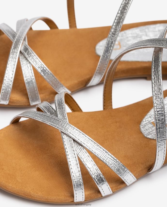 Unisa fémezett bőr lapos szandál nők J4PJX0391 ezüst