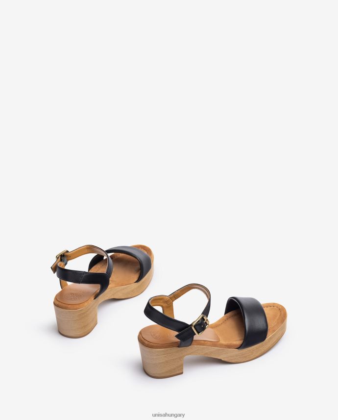 Unisa bőr szandál fa hatású blokkal nők J4PJX0317 fekete