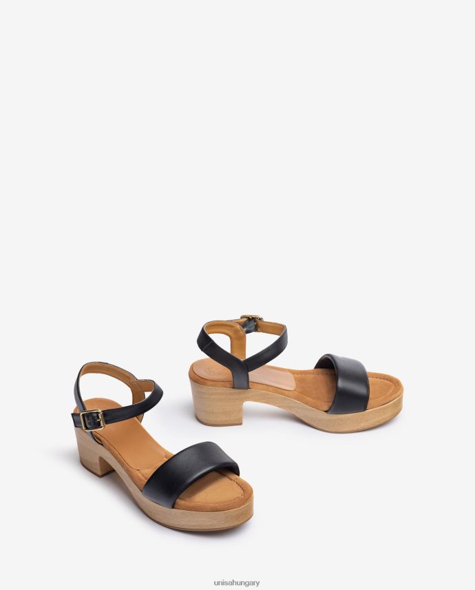 Unisa bőr szandál fa hatású blokkal nők J4PJX0317 fekete