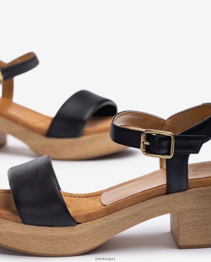 Unisa bőr szandál fa hatású blokkal nők J4PJX0317 fekete