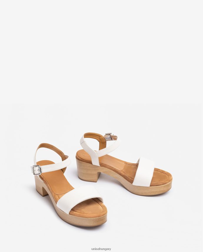 Unisa bőr szandál fa hatású blokkal nők J4PJX0318 fehér