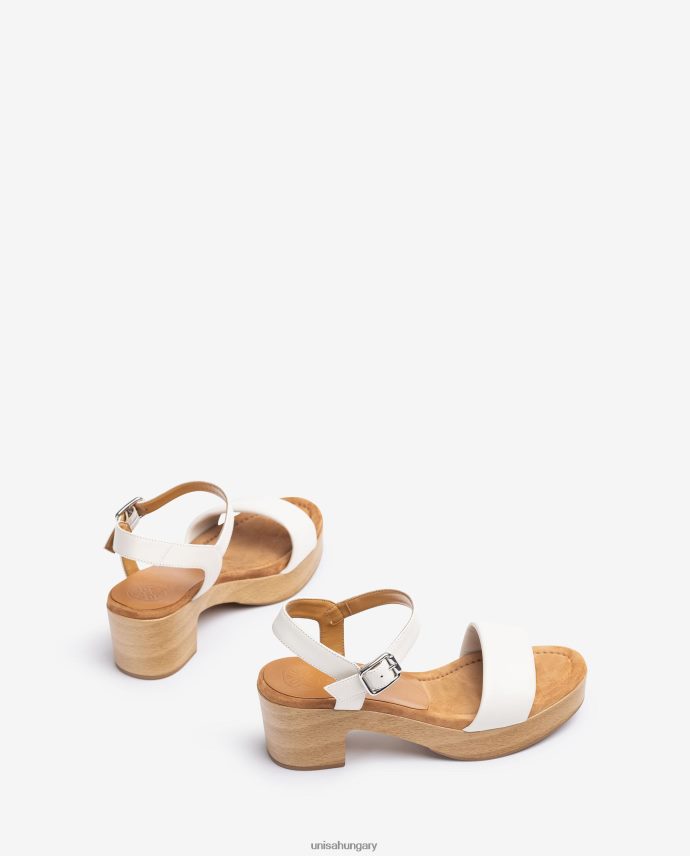 Unisa bőr szandál fa hatású blokkal nők J4PJX0318 fehér