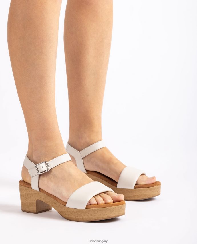 Unisa bőr szandál fa hatású blokkal nők J4PJX0318 fehér