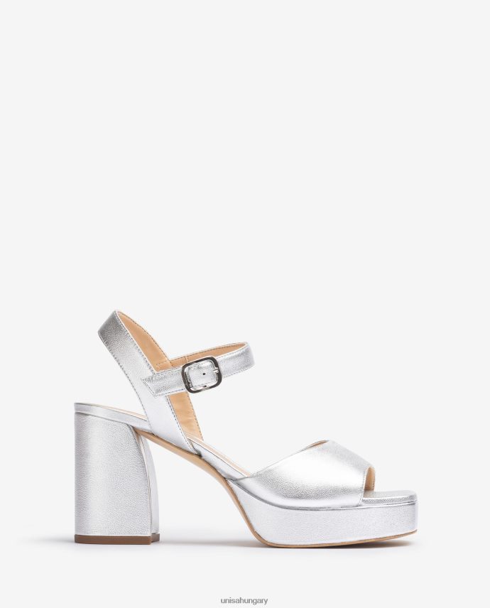 Unisa fémes bőr hatású szandál széles sarokkal nők J4PJX0226 ezüst