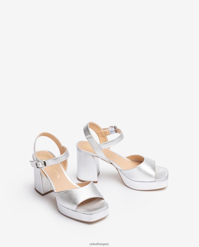 Unisa fémes bőr hatású szandál széles sarokkal nők J4PJX0226 ezüst