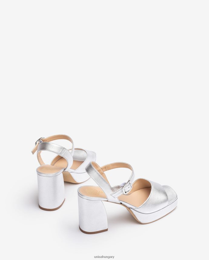 Unisa fémes bőr hatású szandál széles sarokkal nők J4PJX0226 ezüst
