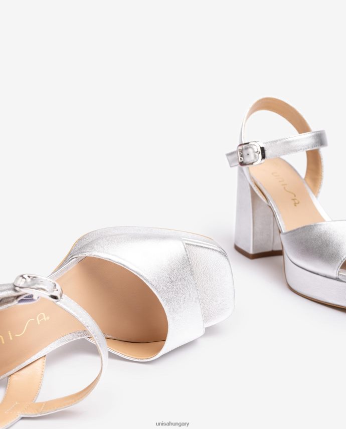 Unisa fémes bőr hatású szandál széles sarokkal nők J4PJX0226 ezüst