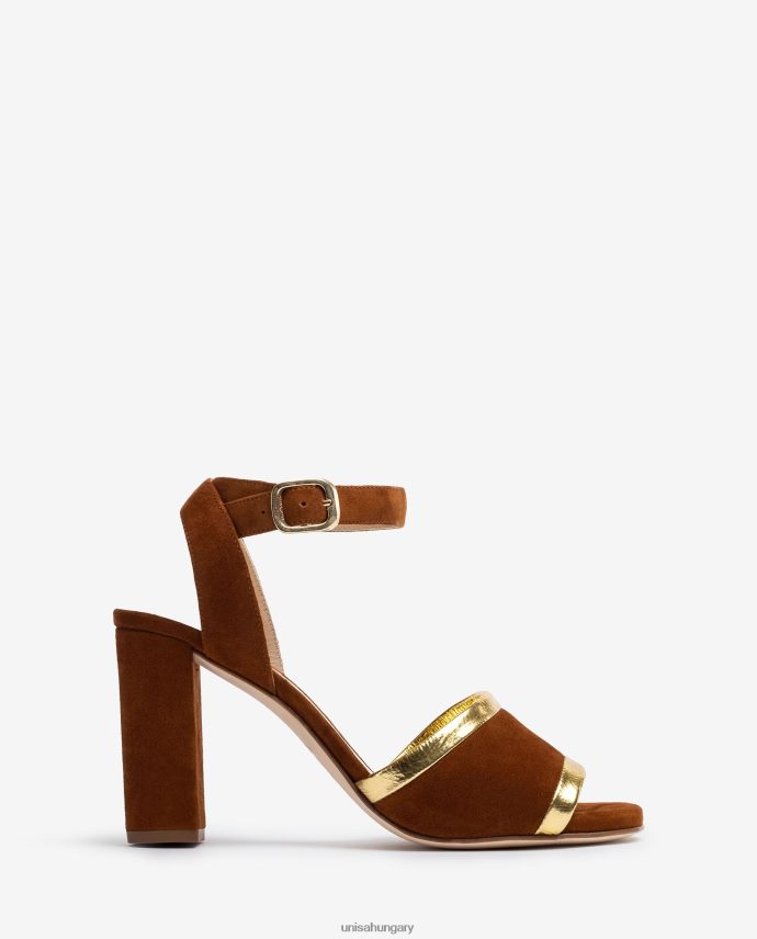 Unisa fémes hatású velúr és bőr szandál nők J4PJX01305 barna