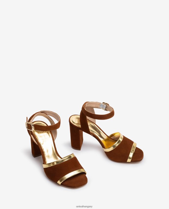 Unisa fémes hatású velúr és bőr szandál nők J4PJX01305 barna