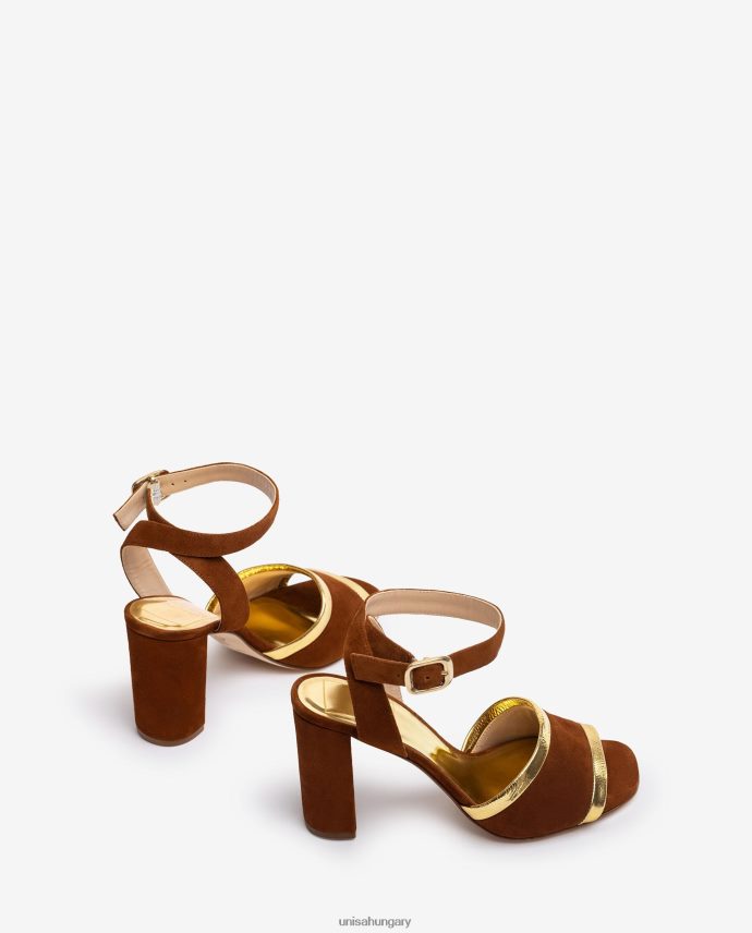 Unisa fémes hatású velúr és bőr szandál nők J4PJX01305 barna