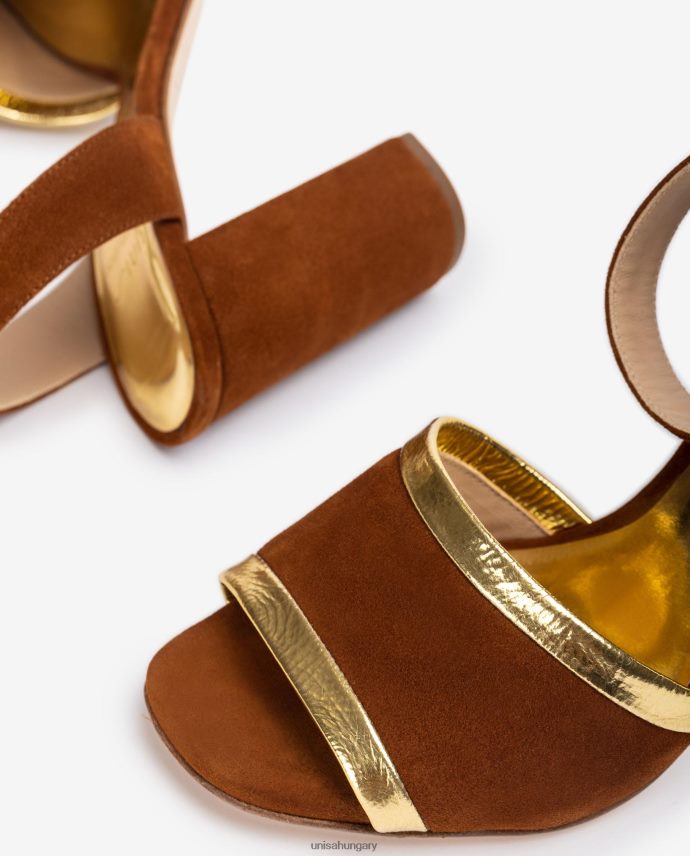 Unisa fémes hatású velúr és bőr szandál nők J4PJX01305 barna