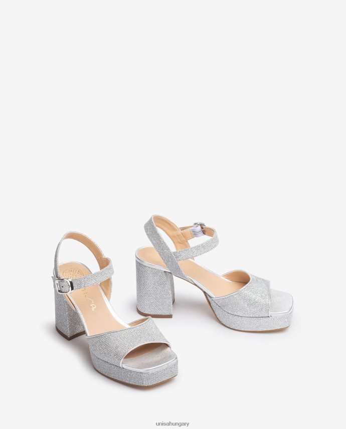 Unisa fényes anyagból készült szandál széles sarokkal nők J4PJX0224 ezüst