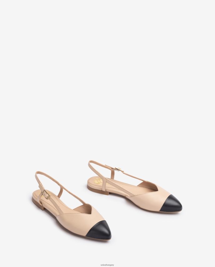 Unisa kéttónusú lapos hevederes hátsó cipő nők J4PJX0493 bézs