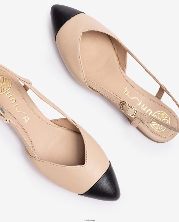 Unisa kéttónusú lapos hevederes hátsó cipő nők J4PJX0493 bézs