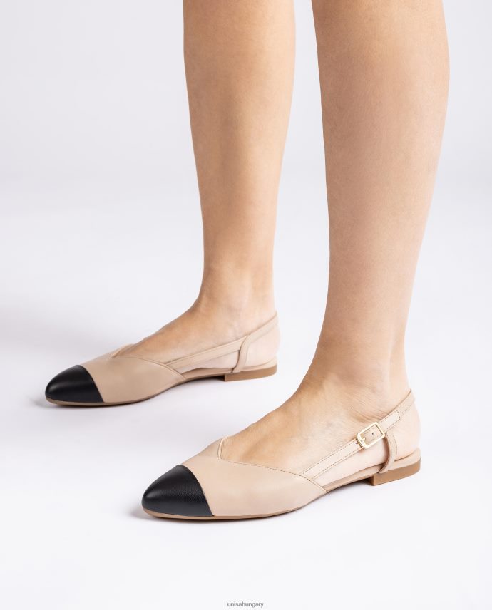 Unisa kéttónusú lapos hevederes hátsó cipő nők J4PJX0493 bézs