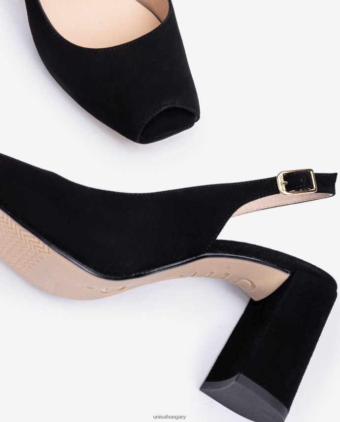 Unisa szögletes peep toe heveder vissza nők J4PJX0525 fekete