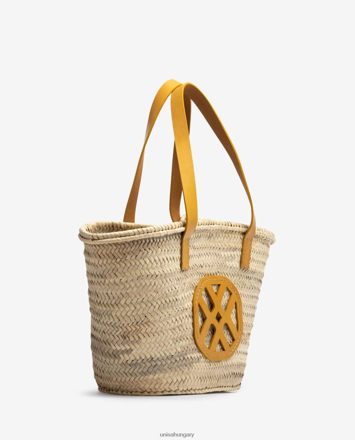 Unisa közepesen fonott kosár bőr fogantyúval és logóval nők J4PJX01097 sárga