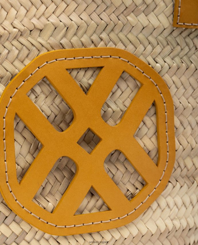 Unisa közepesen fonott kosár bőr fogantyúval és logóval nők J4PJX01097 sárga