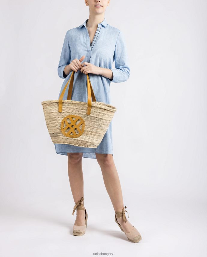 Unisa közepesen fonott kosár bőr fogantyúval és logóval nők J4PJX01097 sárga