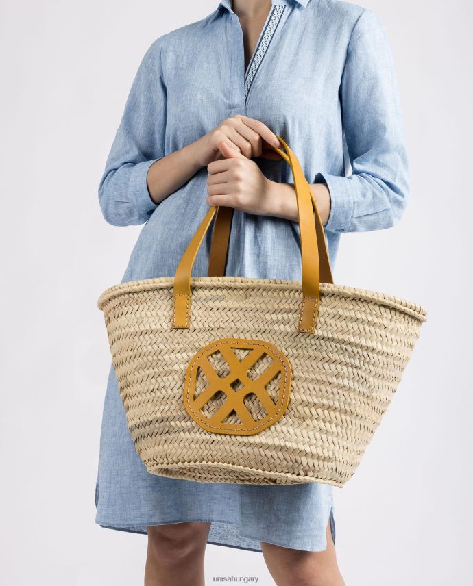 Unisa közepesen fonott kosár bőr fogantyúval és logóval nők J4PJX01097 sárga