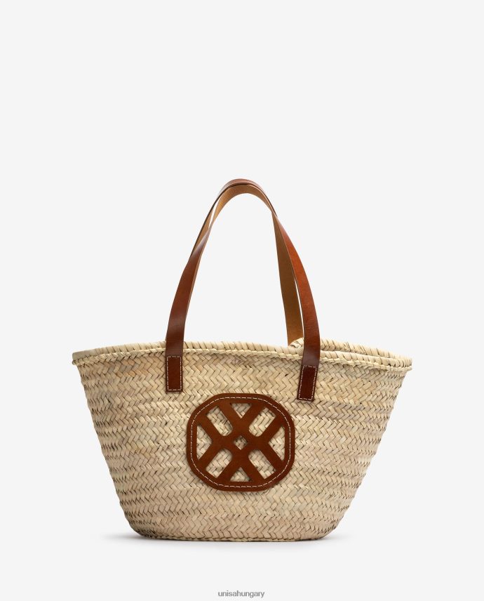 Unisa közepesen fonott kosár bőr fogantyúval és logóval nők J4PJX01098 barna