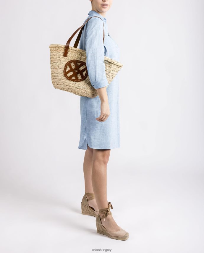 Unisa közepesen fonott kosár bőr fogantyúval és logóval nők J4PJX01098 barna