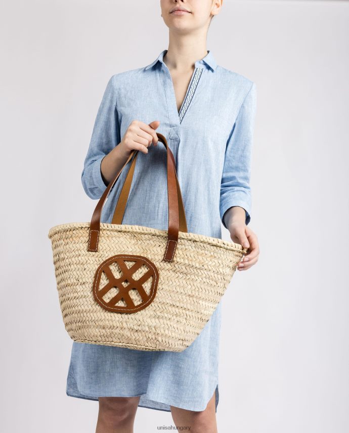 Unisa közepesen fonott kosár bőr fogantyúval és logóval nők J4PJX01098 barna