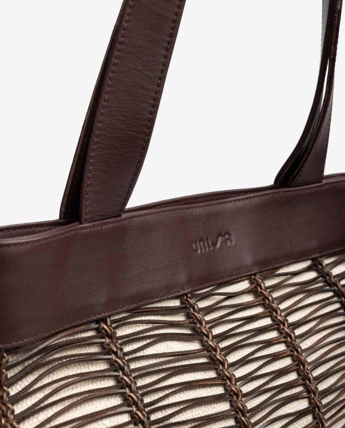 Unisa nagyméretű szövetből és bőrből készült kézitáska nők J4PJX01108 barna