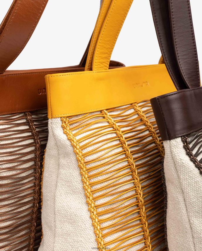 Unisa nagyméretű szövetből és bőrből készült kézitáska nők J4PJX01108 barna