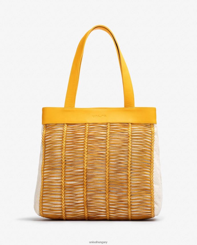 Unisa nagyméretű szövetből és bőrből készült kézitáska nők J4PJX01109 sárga