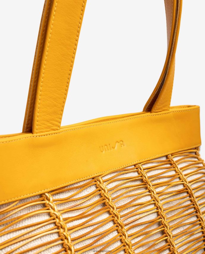 Unisa nagyméretű szövetből és bőrből készült kézitáska nők J4PJX01109 sárga