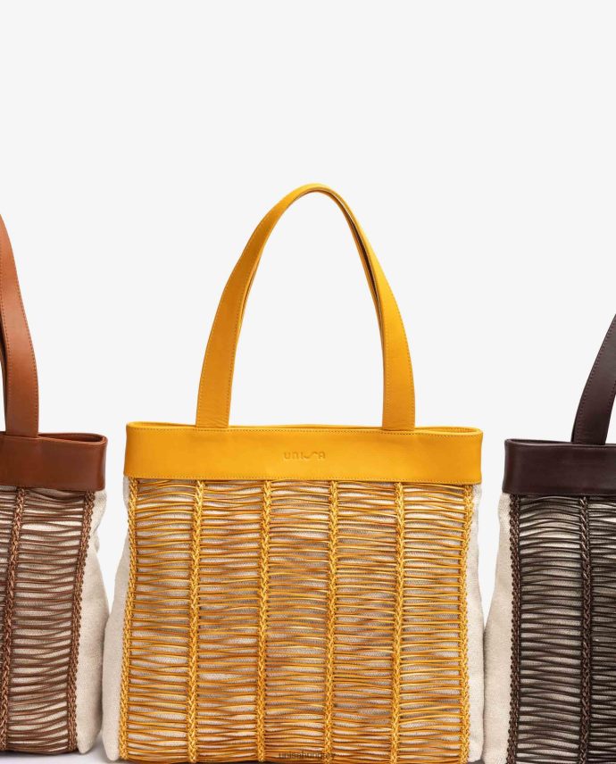 Unisa nagyméretű szövetből és bőrből készült kézitáska nők J4PJX01109 sárga