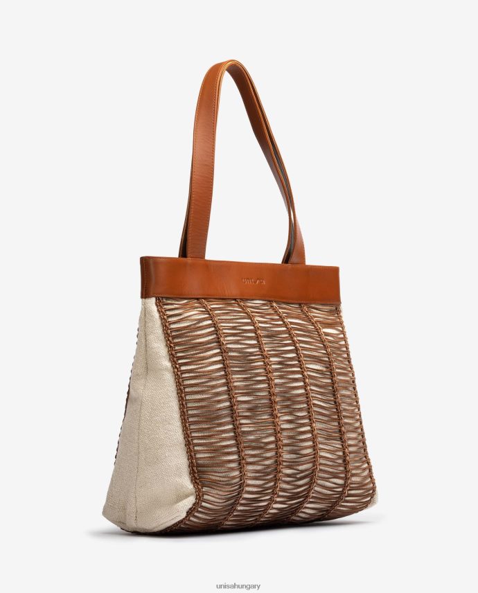 Unisa nagyméretű szövetből és bőrből készült kézitáska nők J4PJX01110 barna
