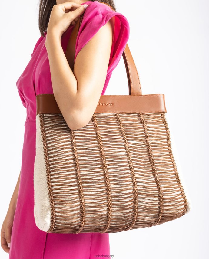 Unisa nagyméretű szövetből és bőrből készült kézitáska nők J4PJX01110 barna