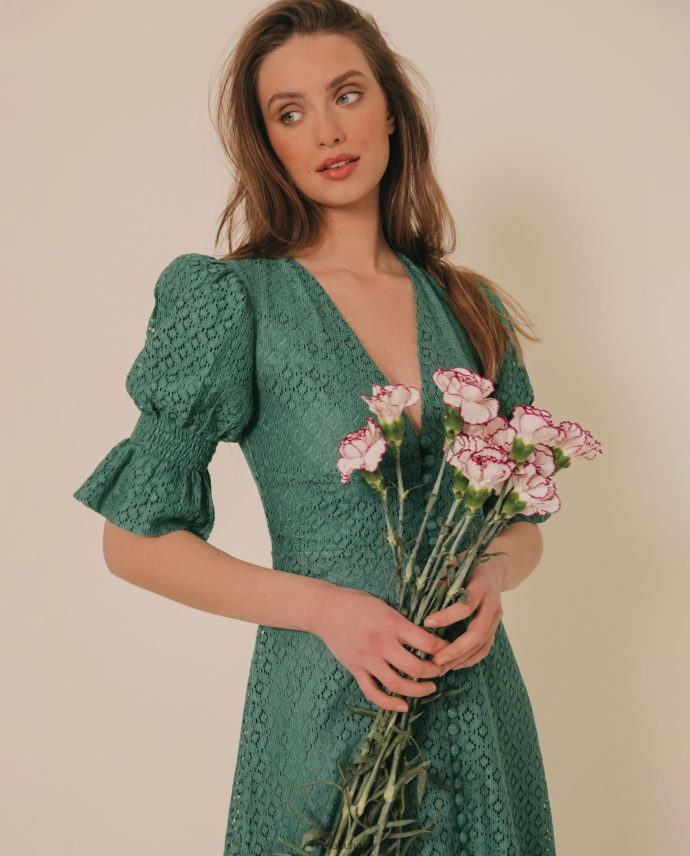 Unisa árnyalt fazonú csipke midi ruha nők J4PJX01246 zöld