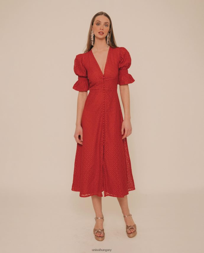 Unisa árnyalt fazonú csipke midi ruha nők J4PJX01258 piros